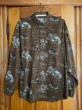 VTG Bit & Bridle Outfitters Long-Sleeve Western Button-Down Shirt Men's Medium